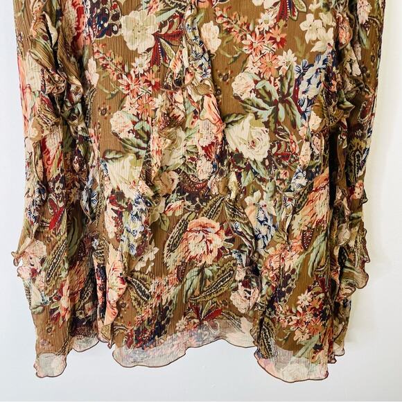 Nygard brown pink cream silk floral ruffle boho cottagecore midi skirt 14 - Picture 3 of 7